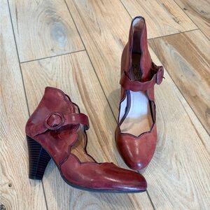 Miz Mooz Burgundy Scalloped Mary Jane Heels - Women Shoes